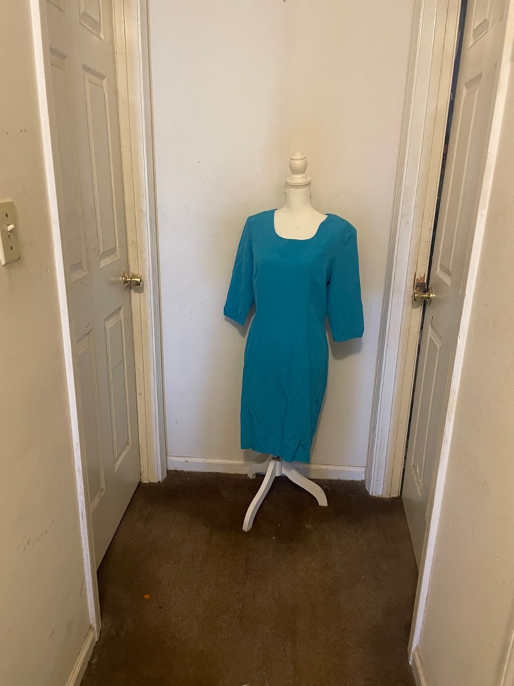 Classic Teal Sheath Dress with Square Neck